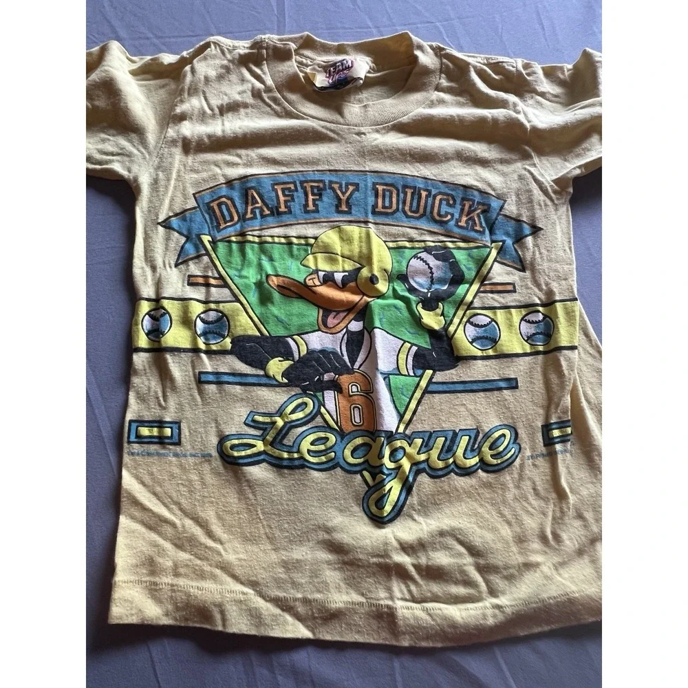 Vintage 1989 Looney‎ Tunes Daffy Duck Shirt Kids Size Med Made In USA Baseball